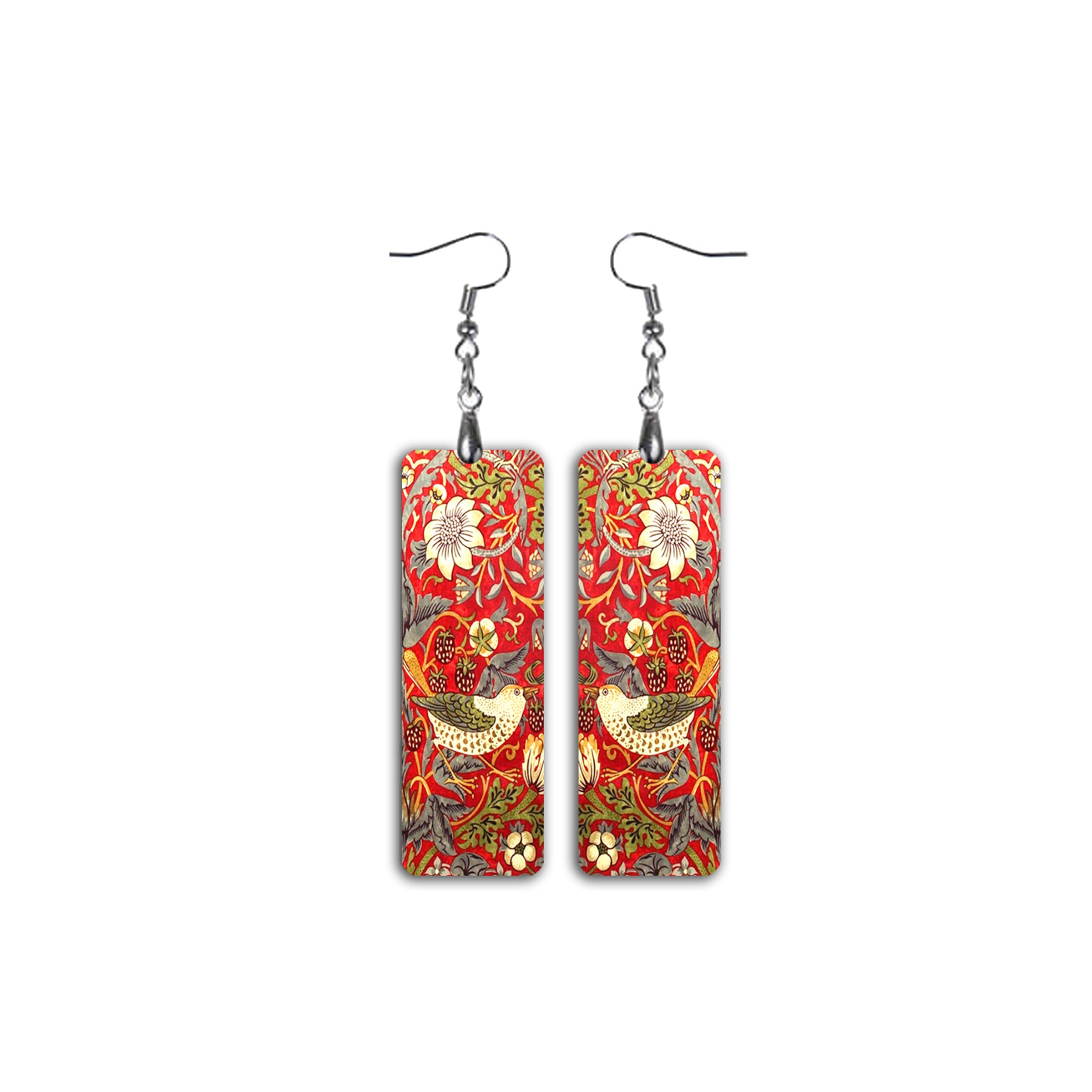 Strawberry Thief Red Dangle Earrings