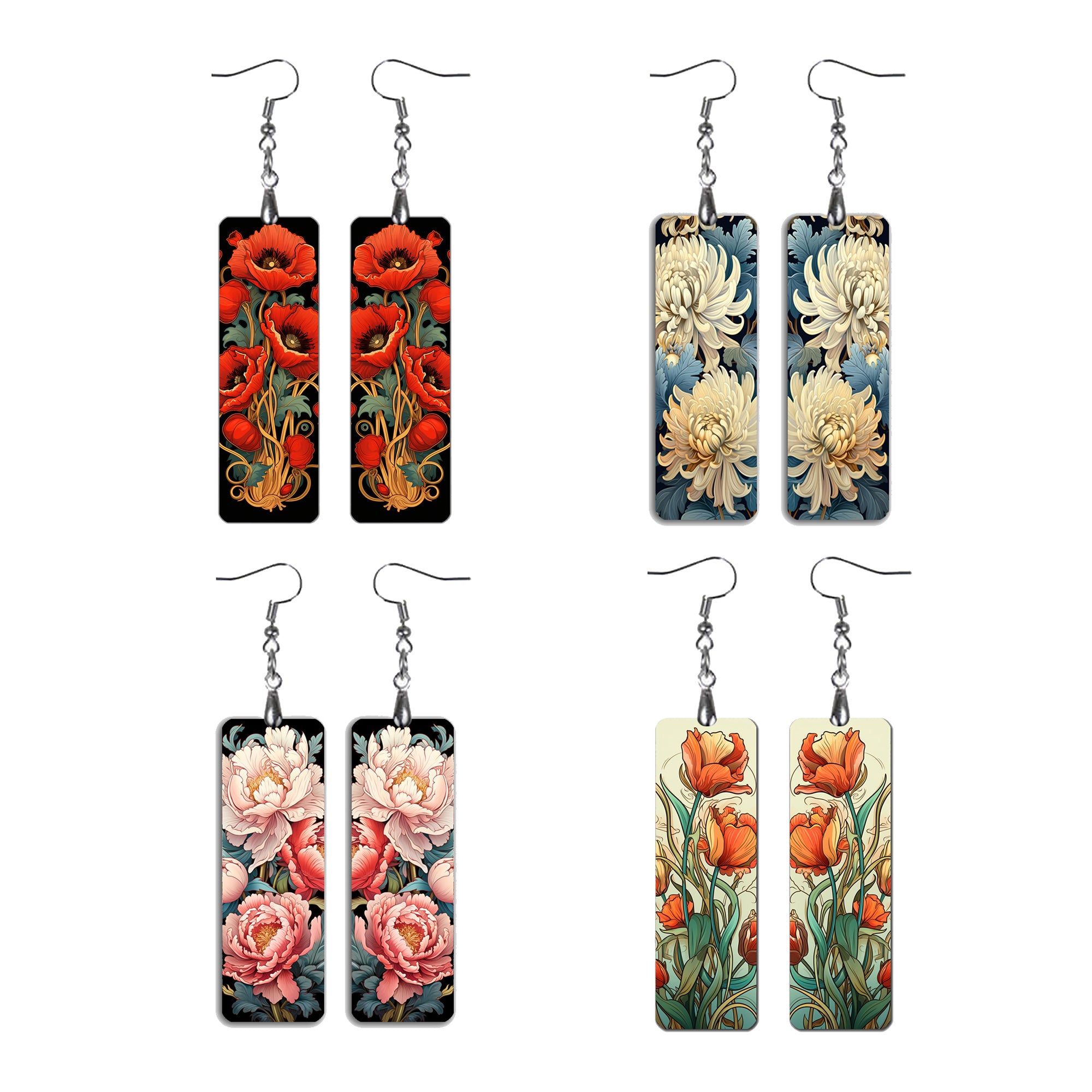 Earrings with floral prints in vintage Art Nouveau style